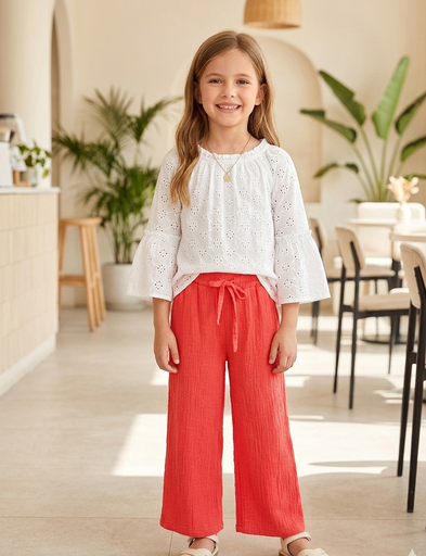 Pantalón Ancho con Lazado Coral.